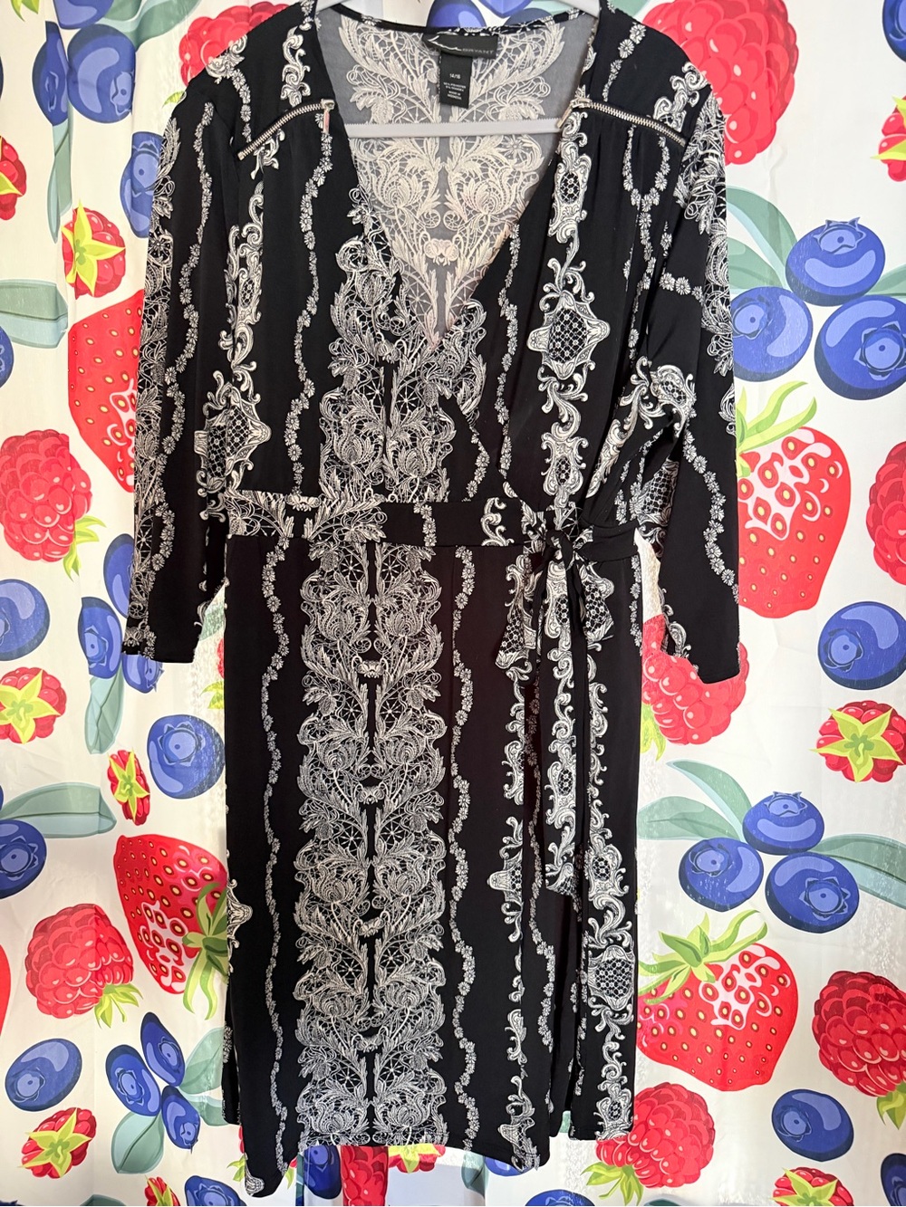 Lane Bryant Black & White Printed Midi Wrap Dress